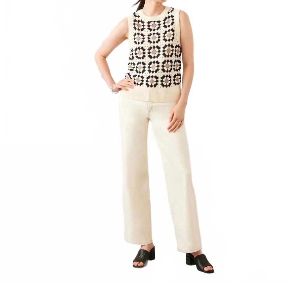 NEW KAREN KANE pax patchwork crochet sweater tank in black